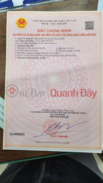 Property Search Vietnam | OneDay | Residential, Sales Listings | PRIME LAND - GREAT PRICE - Owner Needs to Sell Land in Xuan Phu (formerly Hoa Son),Hoa Khanh Ward, Da Nang City.