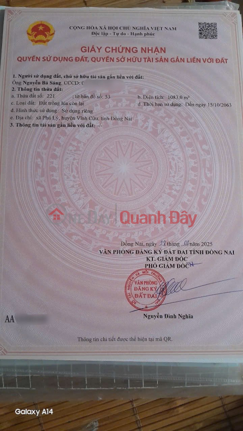 cần bán gấp đất phú lý vĩnh cửu có thổ cư để trả nợ _0