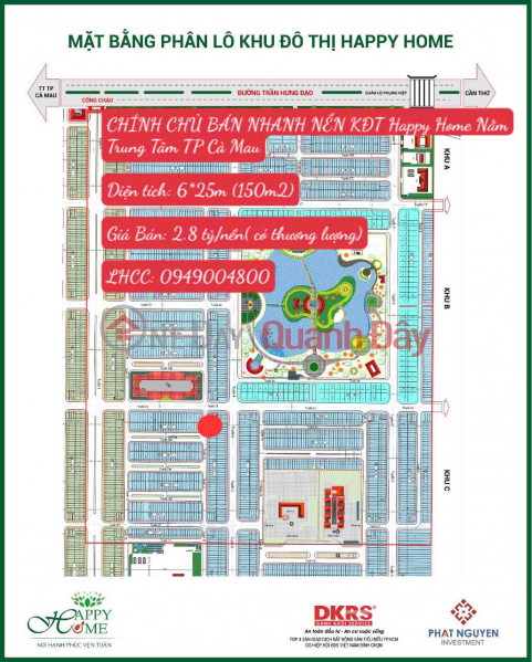 Bán Gấp Nền Chính Chủ KĐT Happy Home Nằm Trung Tâm TP Cà Mau Niêm yết bán