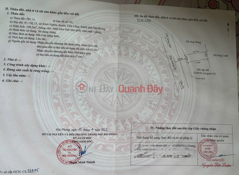 đ 4.01 Billion, OWNER selling a prime plot of land on Road 25, Tien Lang, Hai Phong - 6m frontage - 20m road width.