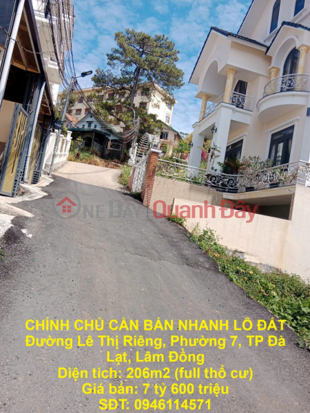 CHÍNH CHỦ CẦN BÁN NHANH LÔ ĐẤT Đường Lê Thị Riêng, Phường 7, TP Đà Lạt, Lâm Đồng Niêm yết bán