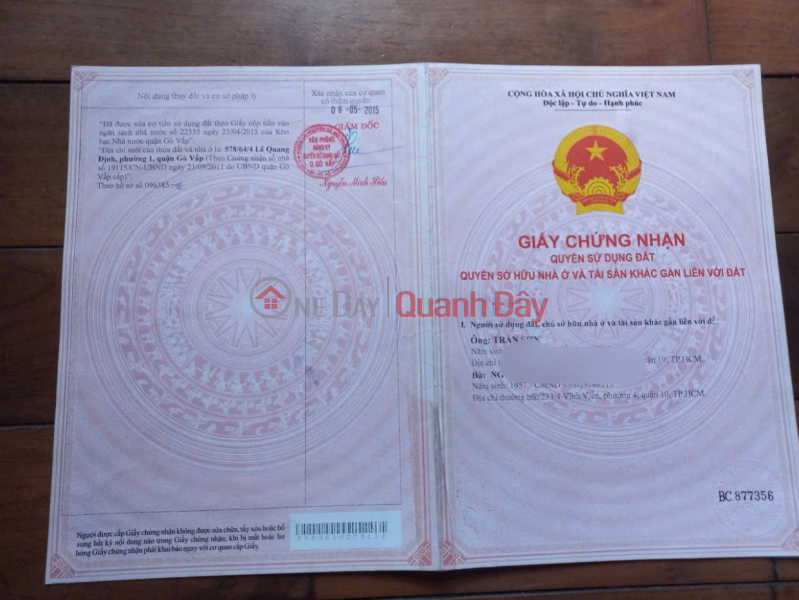Property Search Vietnam | OneDay | Residential, Sales Listings OWNER NEEDS TO SELL HOUSE QUICKLY at Le Quang Dinh Street, Ward 1, Go Vap District, Ho Chi Minh City