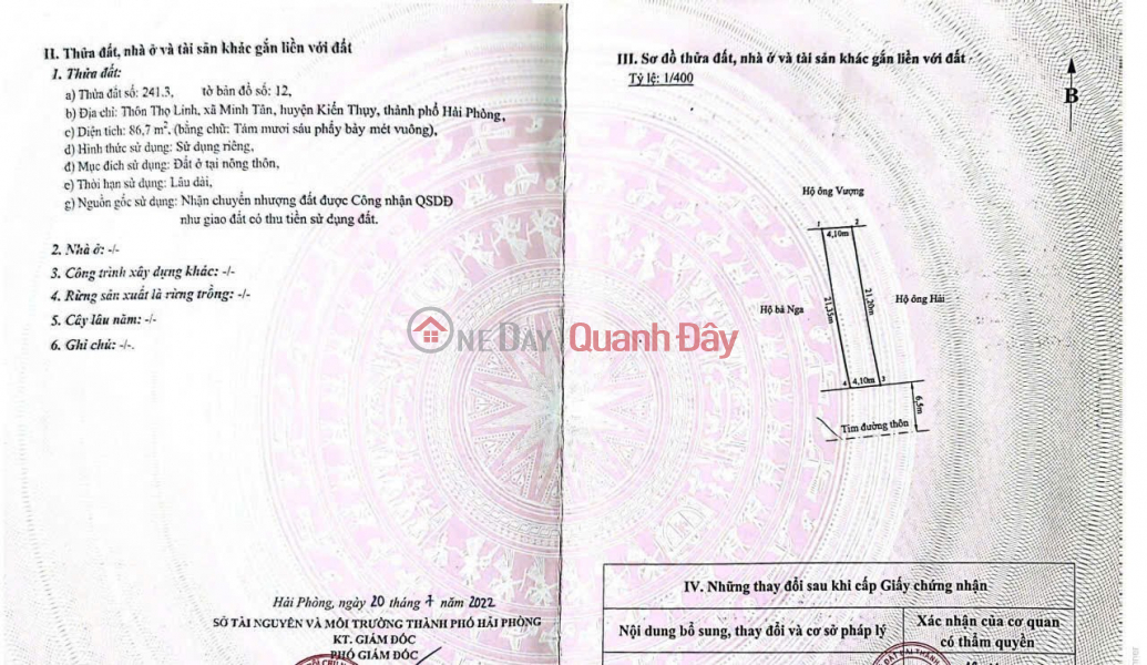 Property Search Vietnam | OneDay | Residential, Sales Listings | HOUSE ON THO LINH STREET – MINH TAN, KIEN THUY PRICE 2.9X BILLION RARE LOT IN THE CENTER OF THE COMMUNE – ZALO 0567 222 555