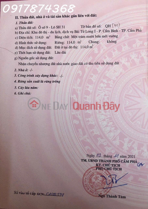 Land for sale, shophouse located on Bai Tu Long Street, Cam Pha Ward, Quang Ninh, area 114m2, price 3.8 billion VND. _0