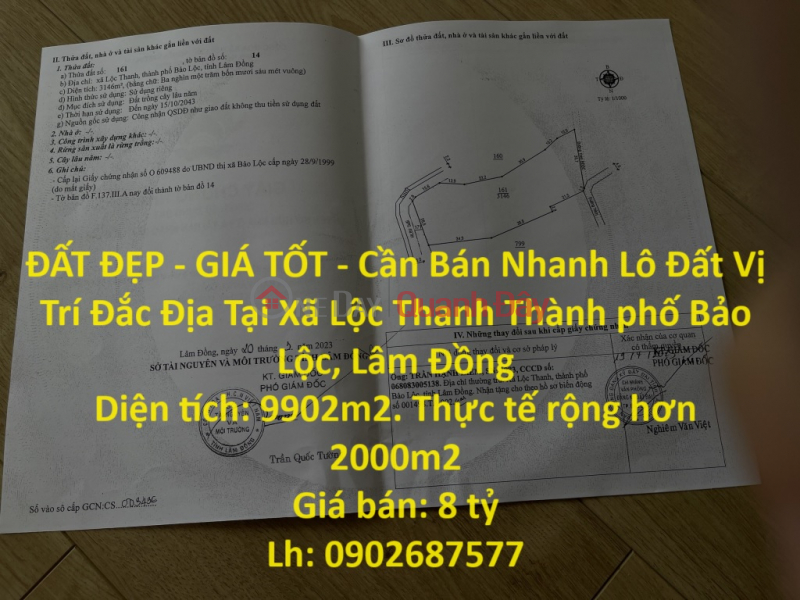 ĐẤT ĐẸP - GIÁ TỐT - Cần Bán Nhanh Lô Đất Vị Trí Đắc Địa Tại Xã Lộc Thanh Thành phố Bảo Lộc, Lâm Đồng Niêm yết bán