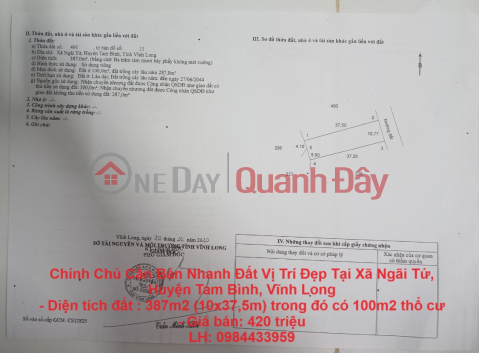 Chính Chủ Cần Bán Nhanh Đất Vị Trí Đẹp Tại Xã Ngãi Tứ, Huyện Tam Bình, Vĩnh Long _0