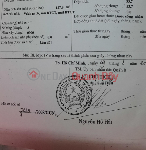 CHÍNH CHỦ Bán Nhanh Căn Nhà Vị trí đẹp tại phường 6, quận 8, TPHCM _0