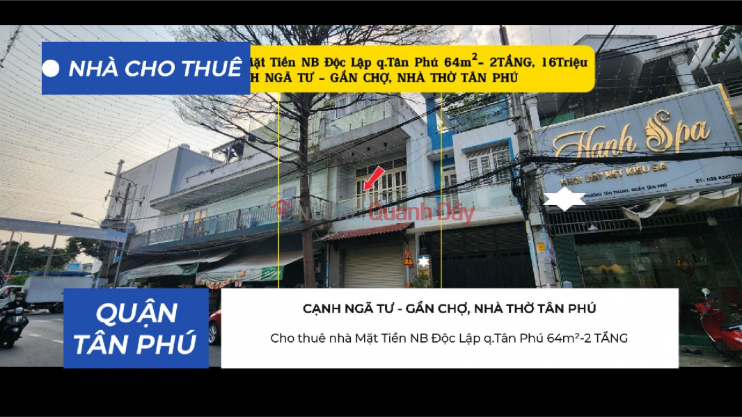 House for rent, main street frontage, Doc Lap Street, Tan Phu District, 64m² - 2 floors, 16 million VND - near the intersection. Rental Listings