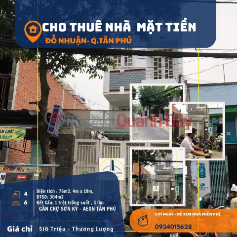 Cho thuê nhà Mặt Tiền Đỗ Nhuận 76m2, 3Lầu, 16Triệu, gần chợ Sơn Kỳ _0