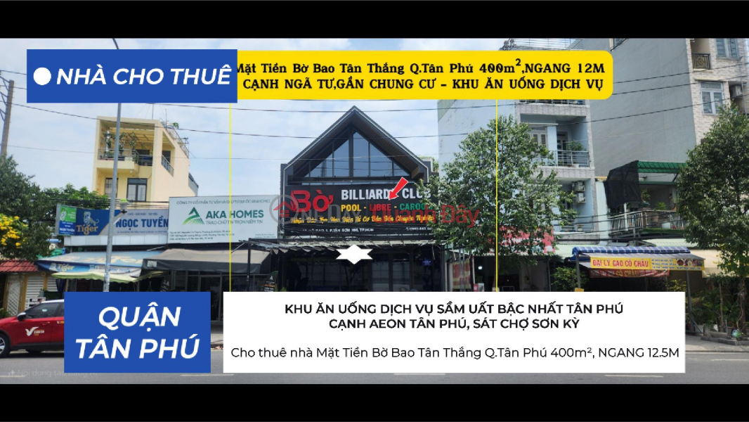 Cho thuê nhà Mặt Tiền Bờ Bao Tân Thắng Q.Tân Phú 400m²,NGANG 12.5M, CẠNH AEON Niêm yết cho thuê