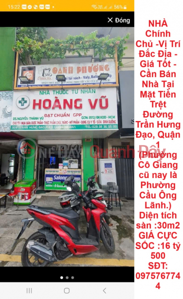 Owner's House - Prime Location - Good Price - House for Sale on the Ground Floor of Tran Hung Dao Street, District 1 Sales Listings