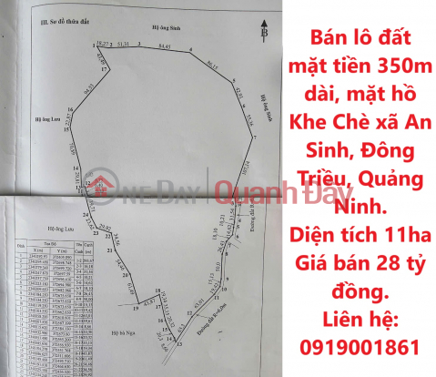 Bán lô đất mặt tiền 350m dài, mặt hồ Khe Chè xã An Sinh, Đông Triều, Quảng Ninh. _0