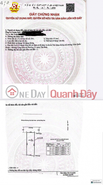 Owner needs to sell a prime plot of land on Tran Quoc Hoan Street, Tan Binh Ward, with an area of 113.7m2, at an investment price. Sales Listings
