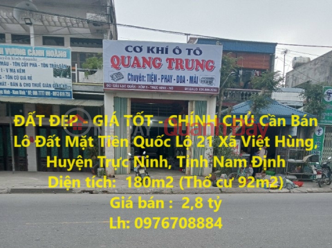 BEAUTIFUL LAND - GOOD PRICE - OWNER For Sale Land Lot Fronting Highway 21 Truc Ninh District, Nam Dinh _0