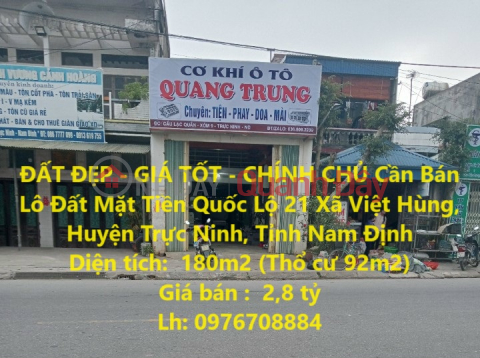 ĐẤT ĐẸP - GIÁ TỐT - CHÍNH CHỦ Cần Bán Lô Đất Mặt Tiền Quốc Lộ 21 Huyện Trực Ninh, Nam Định _0