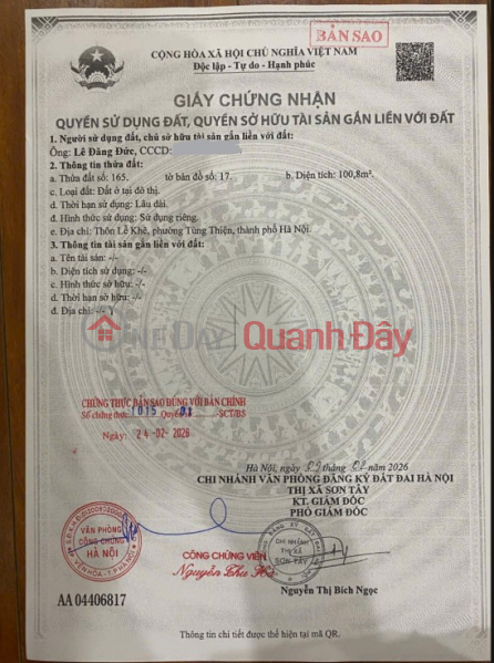 đ 1,8 tỷ Chính chủ bán đất vàng tại TDP Lễ Khê, phường Tùng Thiện - Vị trí đẹp, hạ tầng hoàn thiện - Giá hấp dẫn