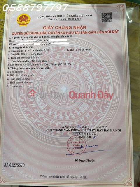 Bán lô đất siêu đẹp tại An Phú, Mỹ Đức Hà Nội, DT 187,9m2, giá chỉ 12tr/m2 _0