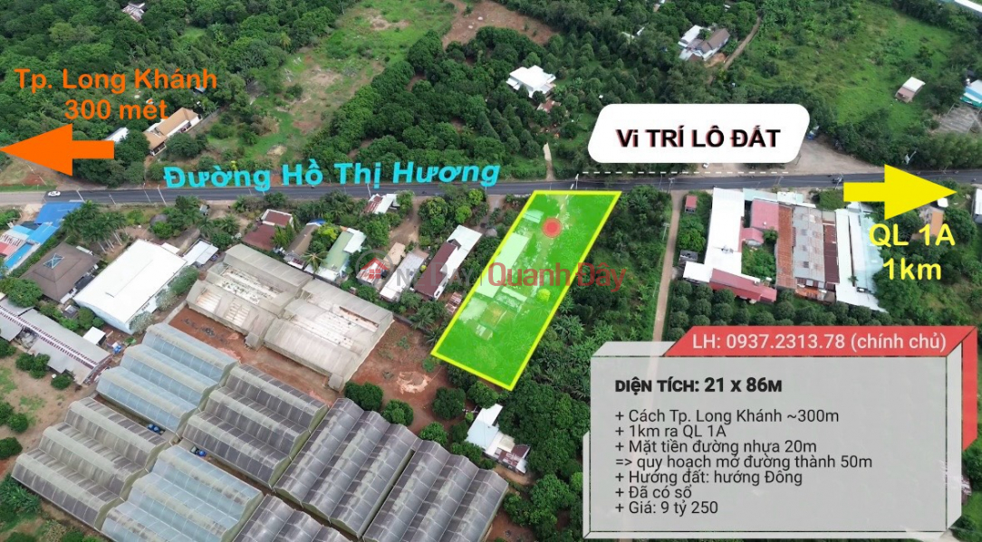 Land for sale 21x86m frontage Ho Thi Huong street, adjacent to Long Khanh city 300 meters Sales Listings