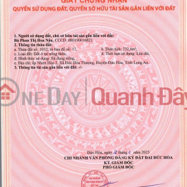 HOT ! HOT ! HOT ! OWNER NEEDS TO SELL LAND LOT IN Duc Hoa Thuong Commune, Duc Hoa District, Long An Province. _0
