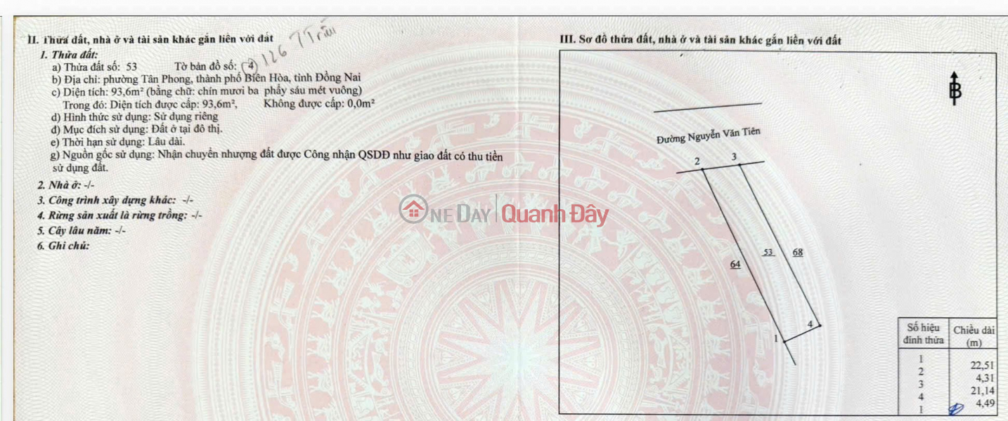 Property Search Vietnam | OneDay | Residential, Sales Listings Land for sale, 93.6m2, fully residential land, with a newly built single-story house in Tan Phong Ward, Bien Hoa City, Dong Nai Province.
