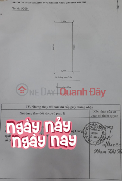 đ 4,2 tỷ | Bán đất phân lô Vĩnh Niệm - tuyến 3 Bùi Viện, 70m, đường 12m, Giá 60 tr/m rẻ nhất