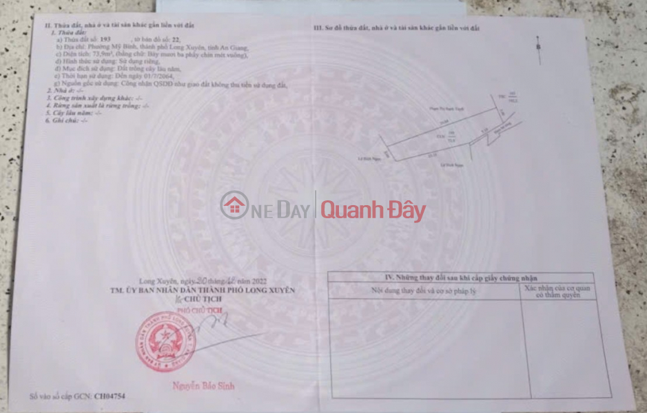Owner selling land in My Binh ward, Long Xuyen - 73.9m2 - VIP location, near the football complex. Sales Listings
