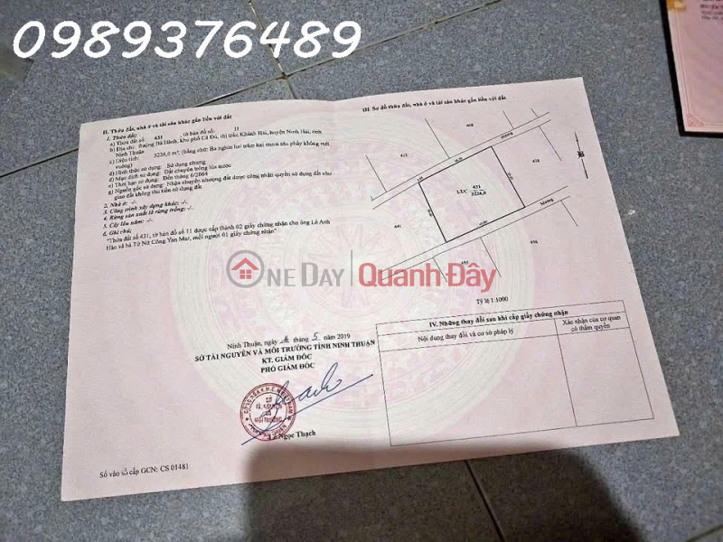 Property Search Vietnam | OneDay | Nhà ở Niêm yết bán Chính chủ cần bán đất tại thị trấn Khánh Hải, Ninh Thuận, DT 3.226 m2, giá đầu tư