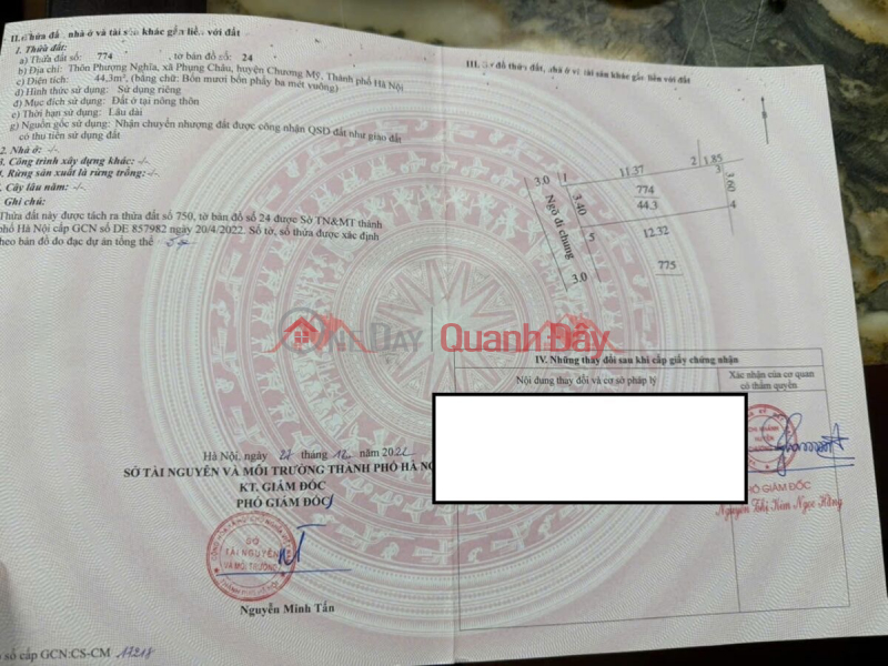 CHÍNH CHỦ CẦN BÁN LÔ ĐẤT 44,3M TẠI PHƯỢNG NGHĨA-PHỤNG CHÂU-CHƯƠNG MỸ-HÀ NỘI Việt Nam | Bán, đ 3,3 tỷ