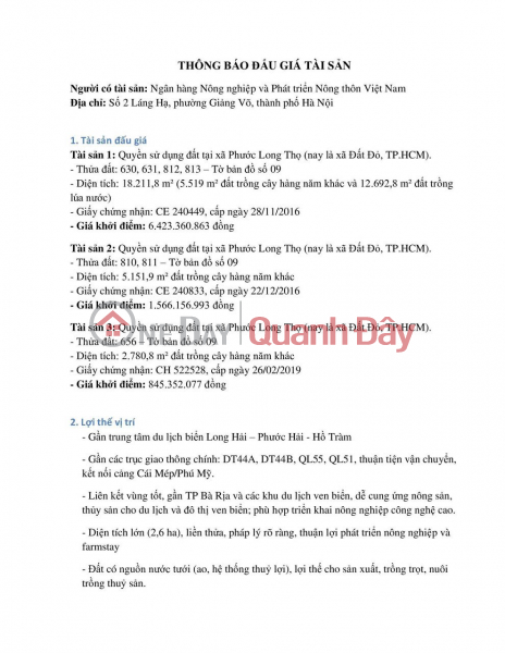 OWNER'S LAND - GOOD PRICE - Phuoc Long Tho Commune, Long Dat, Ba Ria Vung Tau Sales Listings