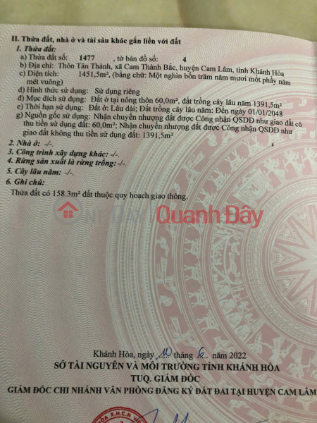 Property Search Vietnam | OneDay | Nhà ở, Niêm yết bán | Gia đình cần sang nhượng lại lô đất tại trung đô thị mới Cam Lâm, Khánh Hoà