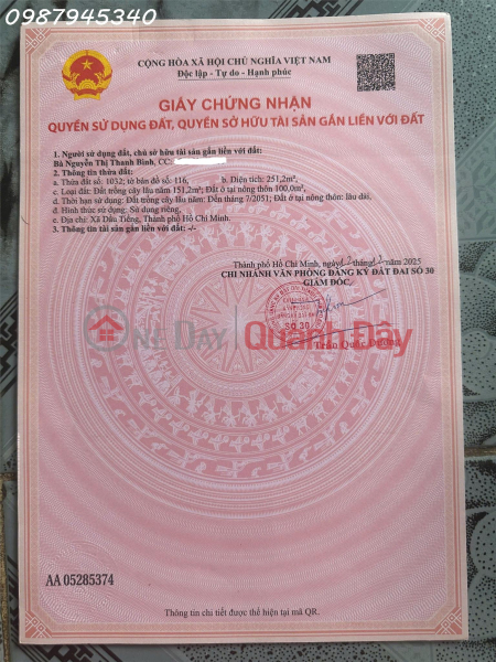 Cần tiền bán nhanh lô đất tại Ấp Núi Cậu, Dầu Tiếng, DT 251,2m2, giá 2,5 tỷ Niêm yết bán