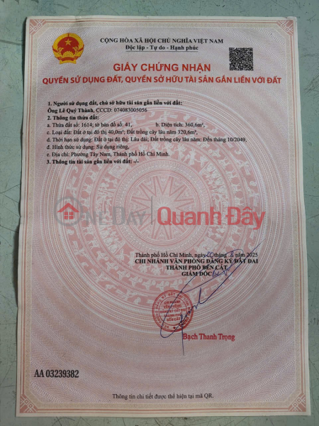ĐẤT ĐẸP – GIÁ TỐT – CHÍNH CHỦ CẦN BÁN Tại 052, Xã An Tây, Thị xã Bến Cát, Bình Dương Niêm yết bán