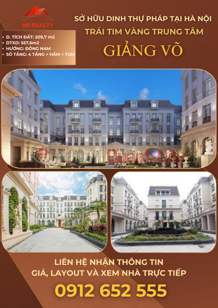 Chính chủ cần bán dinh thự Grandeur Palace 210m2 - 138B phố Giảng Võ – Trung tâm Hà Nội. Niêm yết bán