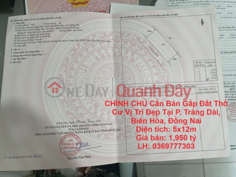 CHÍNH CHỦ Cần Bán Gấp Đất Thổ Cư Vị Trí Đẹp Tại P. Trảng Dài, Biên Hòa, Đồng Nai _0