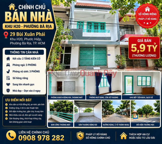 CẦN BÁN NHÀ PHỐ 2 TẦNG KHU H20, 29 Bùi Xuân Phái, P. Phước Hưng, TP.Bà Rịa, Tỉnh Bà Rịa – Vũng Tàu Niêm yết bán