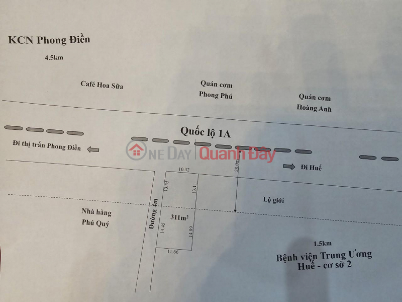 OWNER Sells Land Lot in front of National Highway 1A, Phong An Commune, Phong Dien, Thua Thien Hue, Vietnam, Sales đ 1.89 Billion