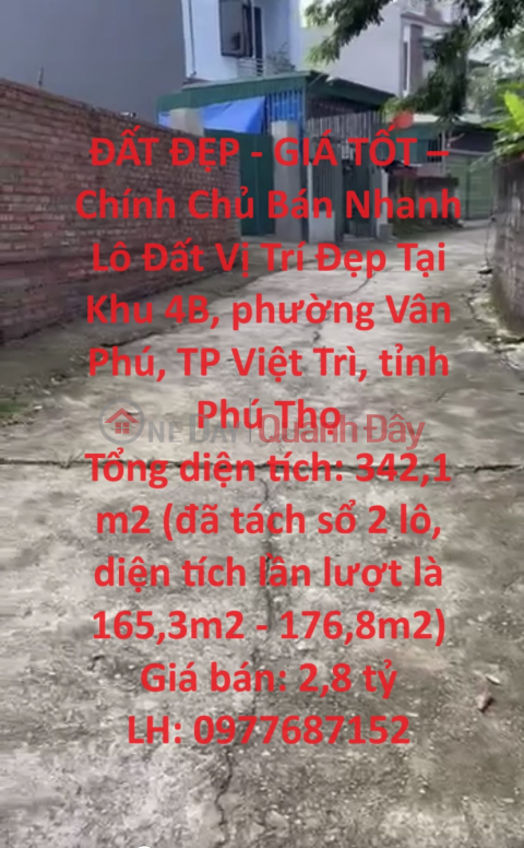 BEAUTIFUL LAND - GOOD PRICE - Owner Quickly Sells Plot of Land in Beautiful Location in Van Phu - Viet Tri _0