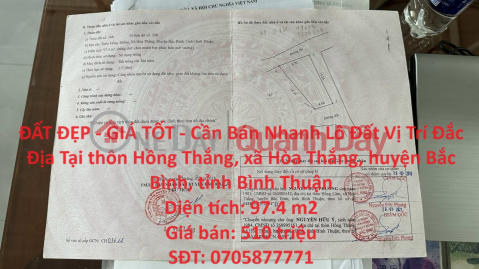 BEAUTIFUL LAND - GOOD PRICE - For Quick Sale Land Lot Prime Location In BAC BINH, BINH THUAN _0