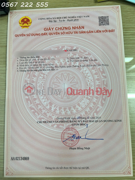 Lô góc hiếm Tư Thủy – Hòa Nghĩa, đường nhựa 5m thông, giá chỉ 1.x tỷ ZALO 0567 222 555 Niêm yết bán