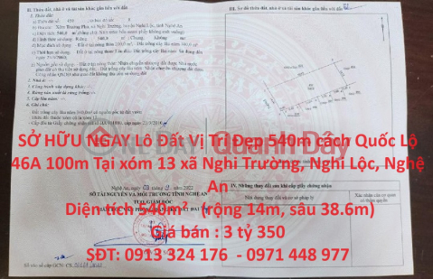 SỞ HỮU NGAY Lô Đất Vị Trí Đẹp 540m cách Quốc Lộ 46A 100m _0