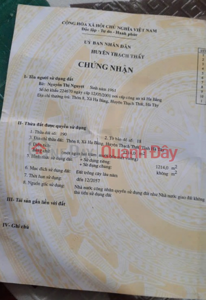 Property Search Vietnam | OneDay | Residential Sales Listings | Owner selling prime land plot in Ha Bang, Thach That - close to Hoa Lac - extremely high potential for price appreciation.