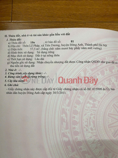 Property Search Vietnam | OneDay | Residential, Sales Listings, BEAUTIFUL LAND - GOOD PRICE - Need to Sell Quickly Land Lot in Prime Location in Tien Duong Commune, Dong Anh, Hanoi