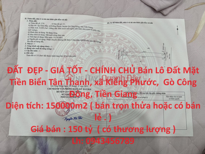 ĐẤT ĐẸP - GIÁ TỐT - CHÍNH CHỦ Bán Lô Đất Mặt Tiền Biển Tân Thành, Kiểng Phước Niêm yết bán