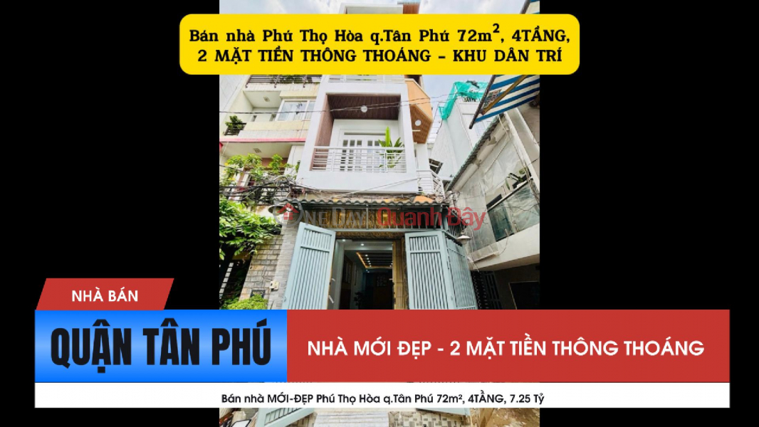 NEW-BEAUTIFUL house for sale in Phu Tho Hoa, Tan Phu district, 72m², 4 FLOORS, 7.25 billion Sales Listings