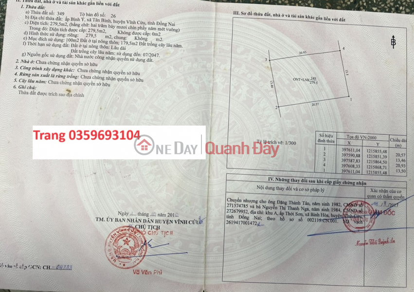 FAST SELLING LAND 300m2 of land to build a garden villa in Tan Binh commune, Vinh Cuu Sales Listings