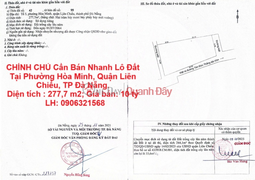 CHÍNH CHỦ Cần Bán Nhanh Lô Đất Tại Phường Hòa Minh, Quận Liên Chiểu, TP Đà Nẵng. Niêm yết bán