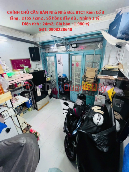 CHÍNH CHỦ CẦN BÁN Nhà Nhỏ Đúc BTCT Kiên Cố 3 tầng , DTSS 72m2 , Sổ hồng đầy đủ , Nhỉnh 1 tỷ . Niêm yết bán