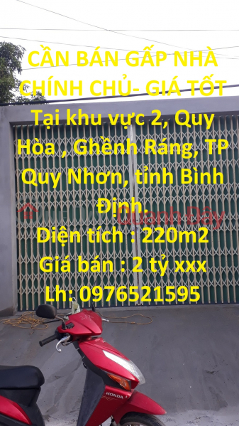 CẦN BÁN GẤP NHÀ CHÍNH CHỦ- GIÁ TỐT Tại TP Quy Nhơn, tỉnh Bình Định Niêm yết bán