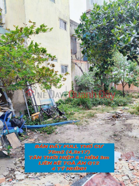 Bán đất full tc 75m2 (4,3x17 ) Tân Thới Hiệp 6 , hẻm 3m ,liền kề Toà Án Q12, 4 tỷ nhỉnh 0932030061 | Vietnam Sales đ 4.1 Billion