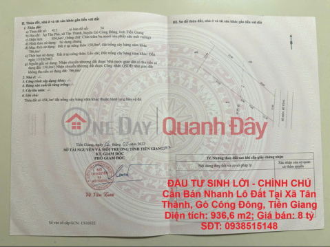 PROFITABLE INVESTMENT - OWNER Needs to Quickly Sell Land Plot in Tan Thanh Commune, Go Cong Dong, Tien Giang _0